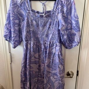 Purple Floral Puff Sleeve Dress